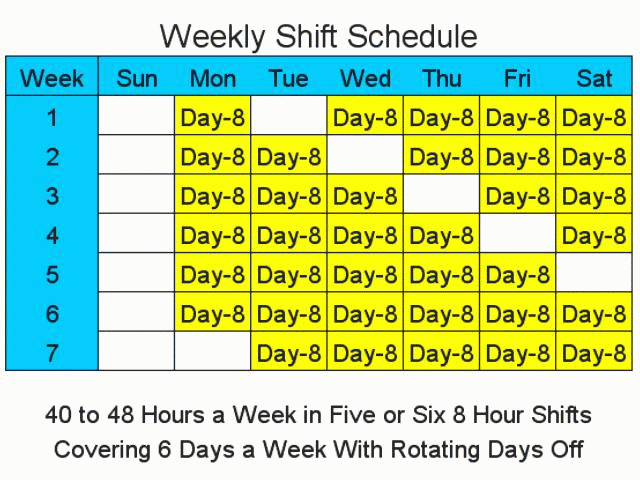 Download http://www.findsoft.net/Screenshots/8-Hour-Shift-Schedules-for-6-Days-a-Week-1372.gif