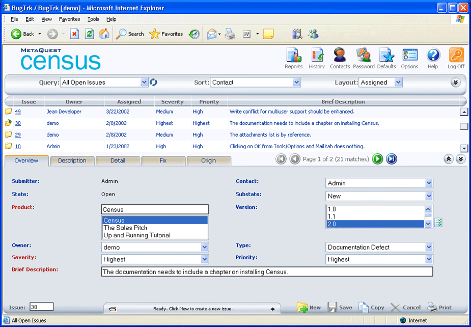 Download http://www.findsoft.net/Screenshots/Census-Bug-Tracking-and-Defect-Tracking-3058.gif