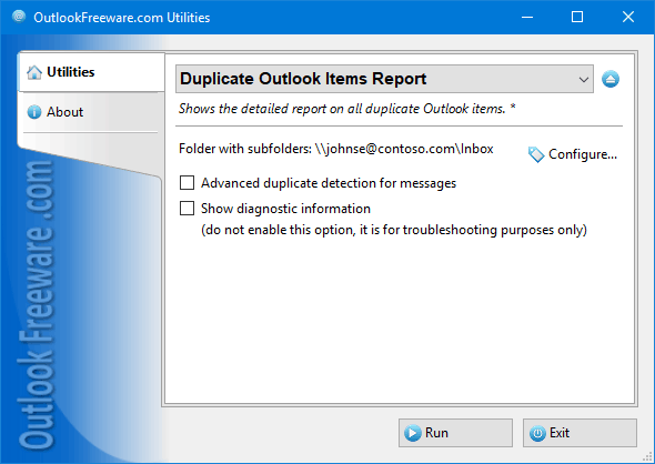 Download http://www.findsoft.net/Screenshots/Duplicate-Outlook-Items-Report-84029.gif