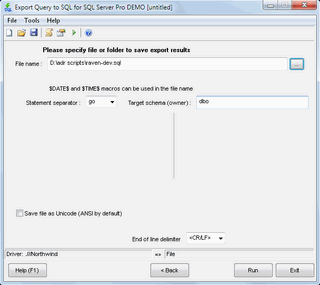 Download http://www.findsoft.net/Screenshots/Export-Query-to-SQL-for-SQL-server-4682.gif