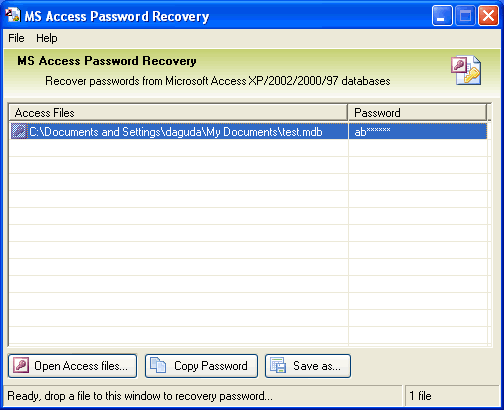 Download http://www.findsoft.net/Screenshots/MS-Access-Password-Recovery-7227.gif