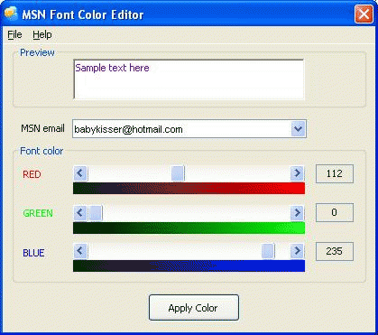 Download http://www.findsoft.net/Screenshots/MSN-Font-Color-Editor-23292.gif