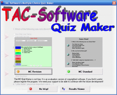 Download http://www.findsoft.net/Screenshots/Multiple-Choice-Quiz-Maker-60820.gif
