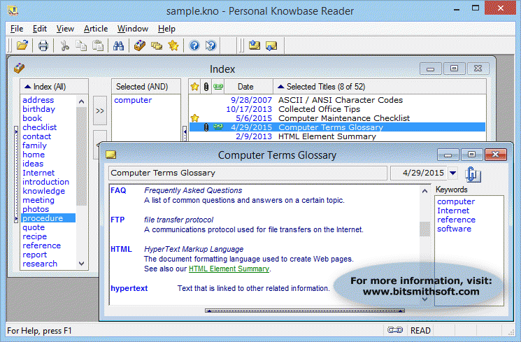 Download http://www.findsoft.net/Screenshots/Personal-Knowbase-Reader-63941.gif
