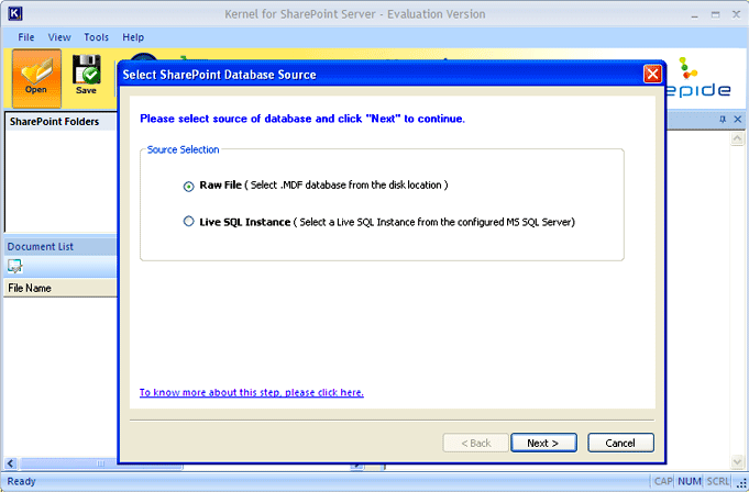 Download http://www.findsoft.net/Screenshots/SharePoint-Document-Recovery-40204.gif