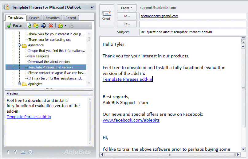 Download http://www.findsoft.net/Screenshots/Template-Phrases-for-Microsoft-Outlook-62006.gif