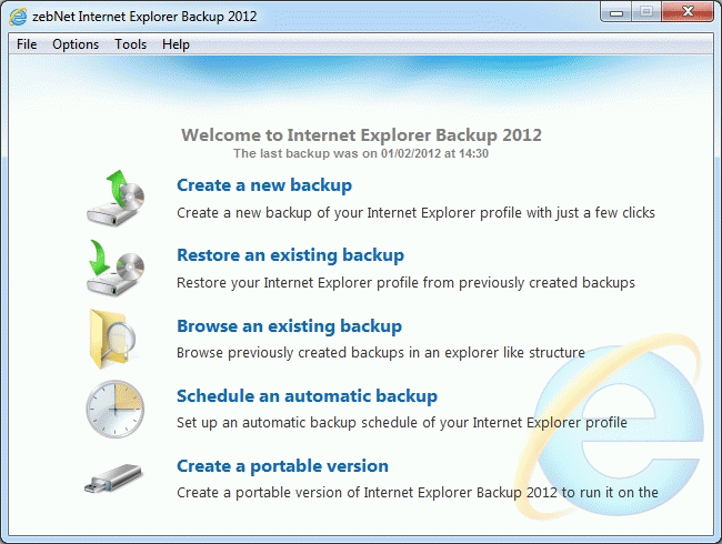 Download http://www.findsoft.net/Screenshots/zebNet-Internet-Explorer-Backup-2012-81322.gif